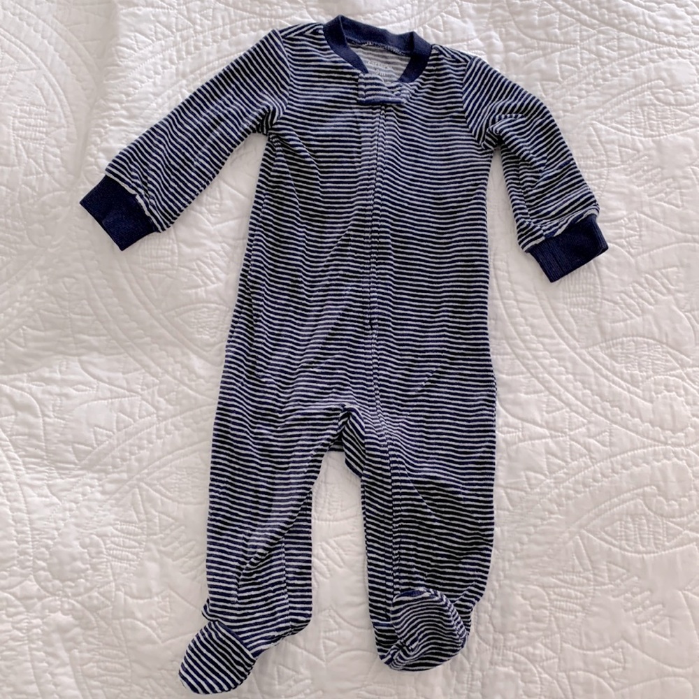 Boys Carter’s blue stripe velour onesie